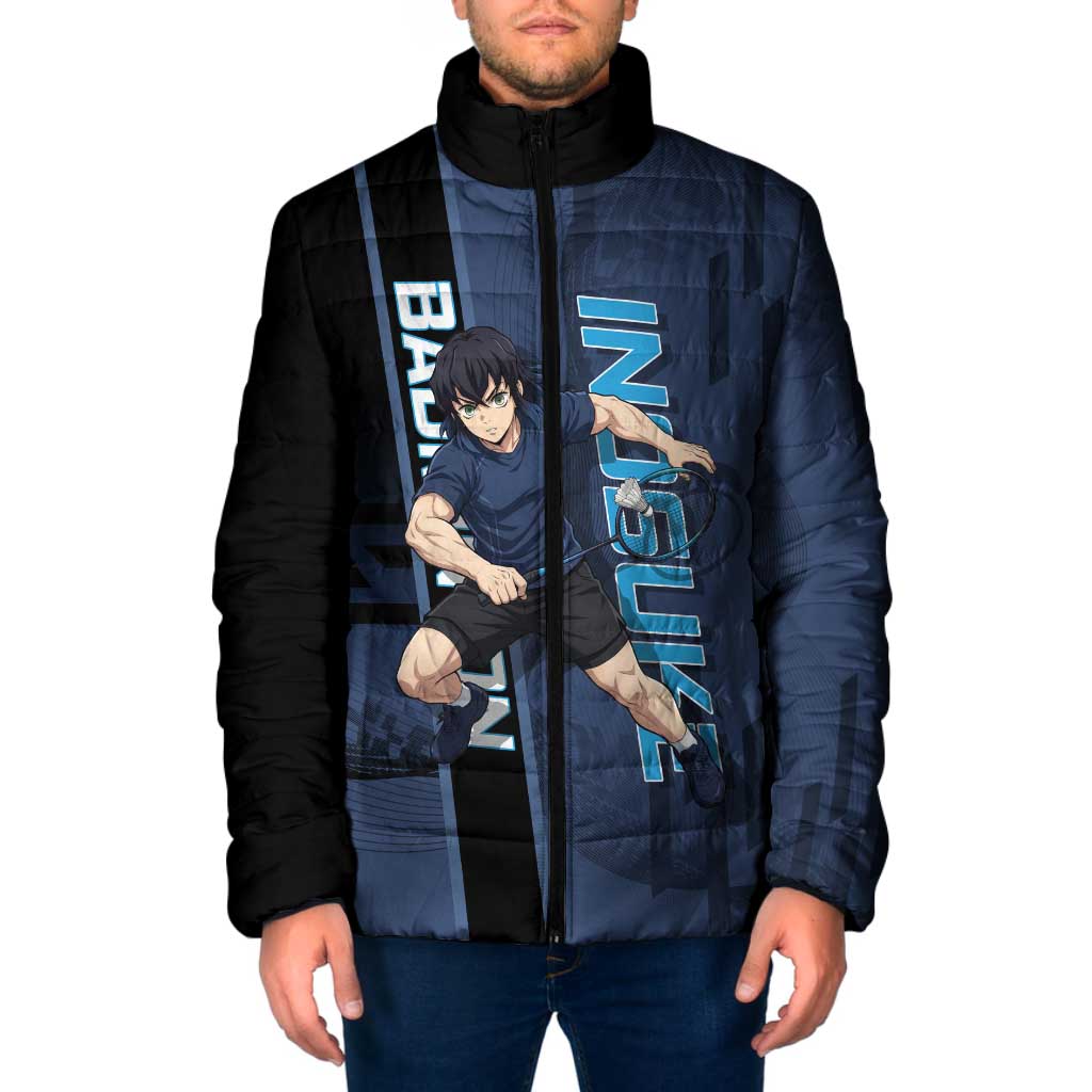 Personalized Inosuke Blue Lock Padded Jacket Crossover Badminton Design with Action Pose - The Mazicc