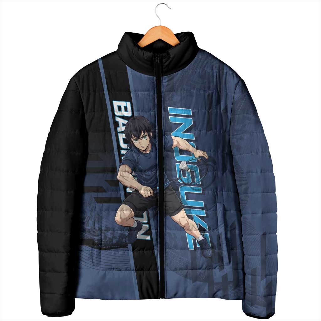 Personalized Inosuke Blue Lock Padded Jacket Crossover Badminton Design with Action Pose - The Mazicc