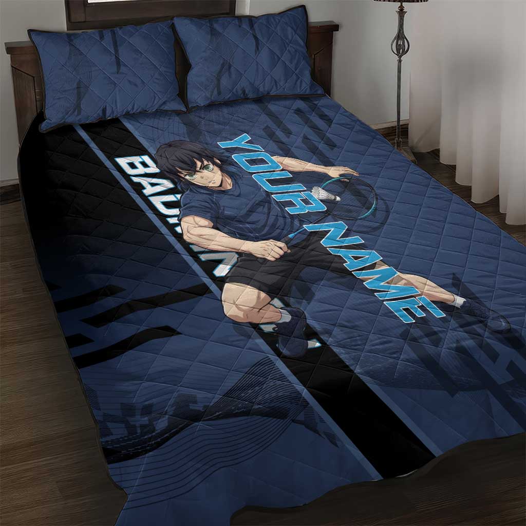 Personalized Inosuke Blue Lock Quilt Bed Set Crossover Badminton Design with Action Pose - The Mazicc
