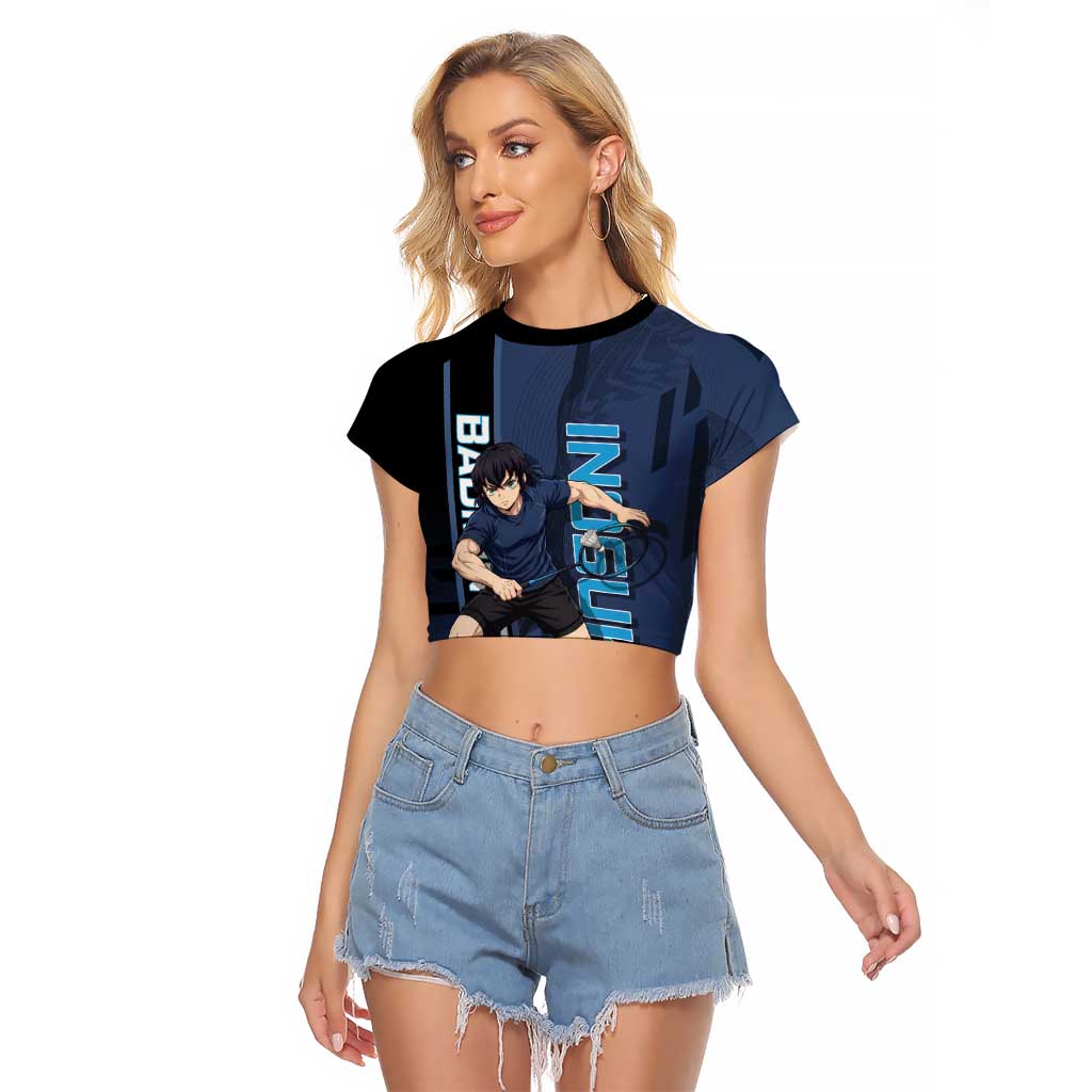 Personalized Inosuke Blue Lock Raglan Cropped T Shirt Crossover Badminton Design with Action Pose - The Mazicc