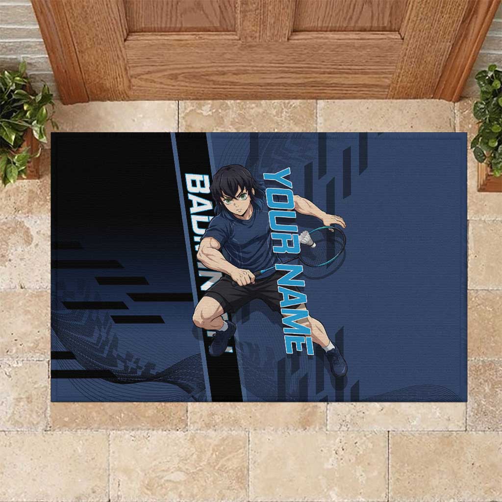 Personalized Inosuke Blue Lock Rubber Doormat Crossover Badminton Design with Action Pose - The Mazicc