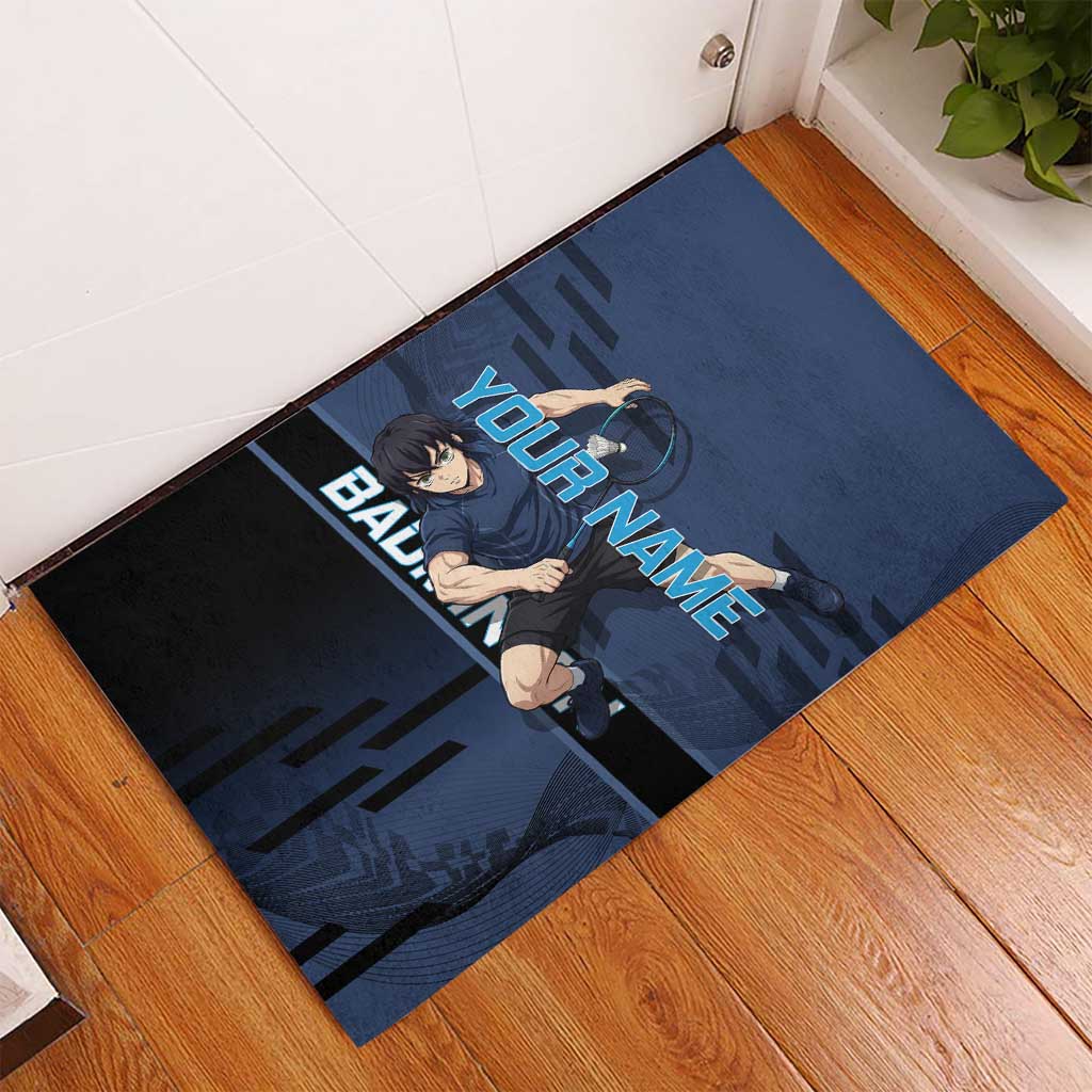 Personalized Inosuke Blue Lock Rubber Doormat Crossover Badminton Design with Action Pose - The Mazicc