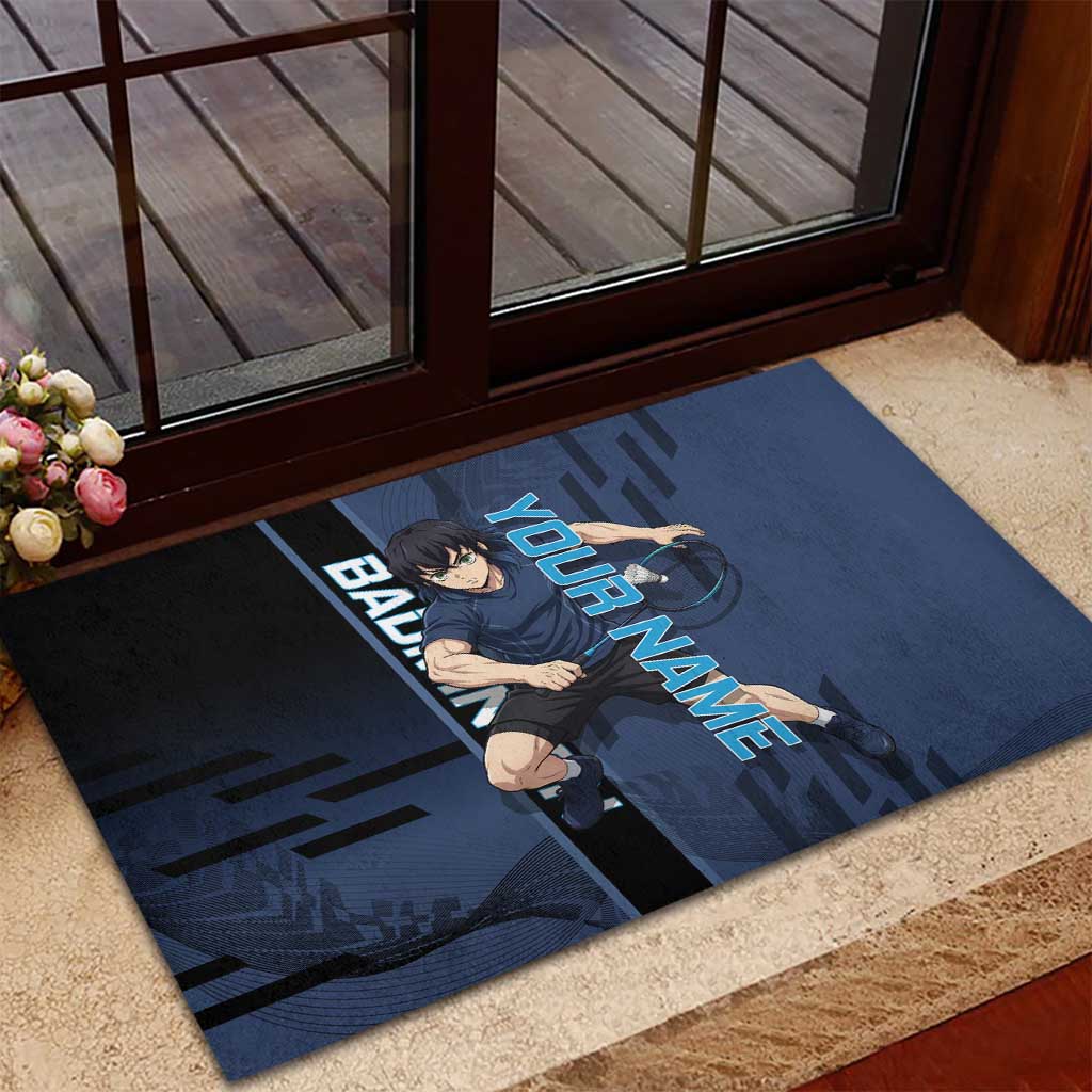 Personalized Inosuke Blue Lock Rubber Doormat Crossover Badminton Design with Action Pose - The Mazicc