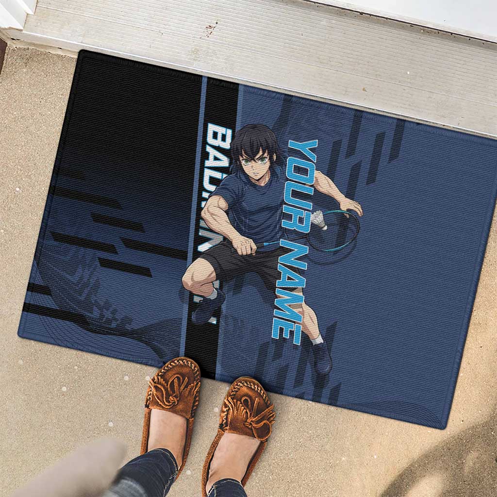 Personalized Inosuke Blue Lock Rubber Doormat Crossover Badminton Design with Action Pose - The Mazicc