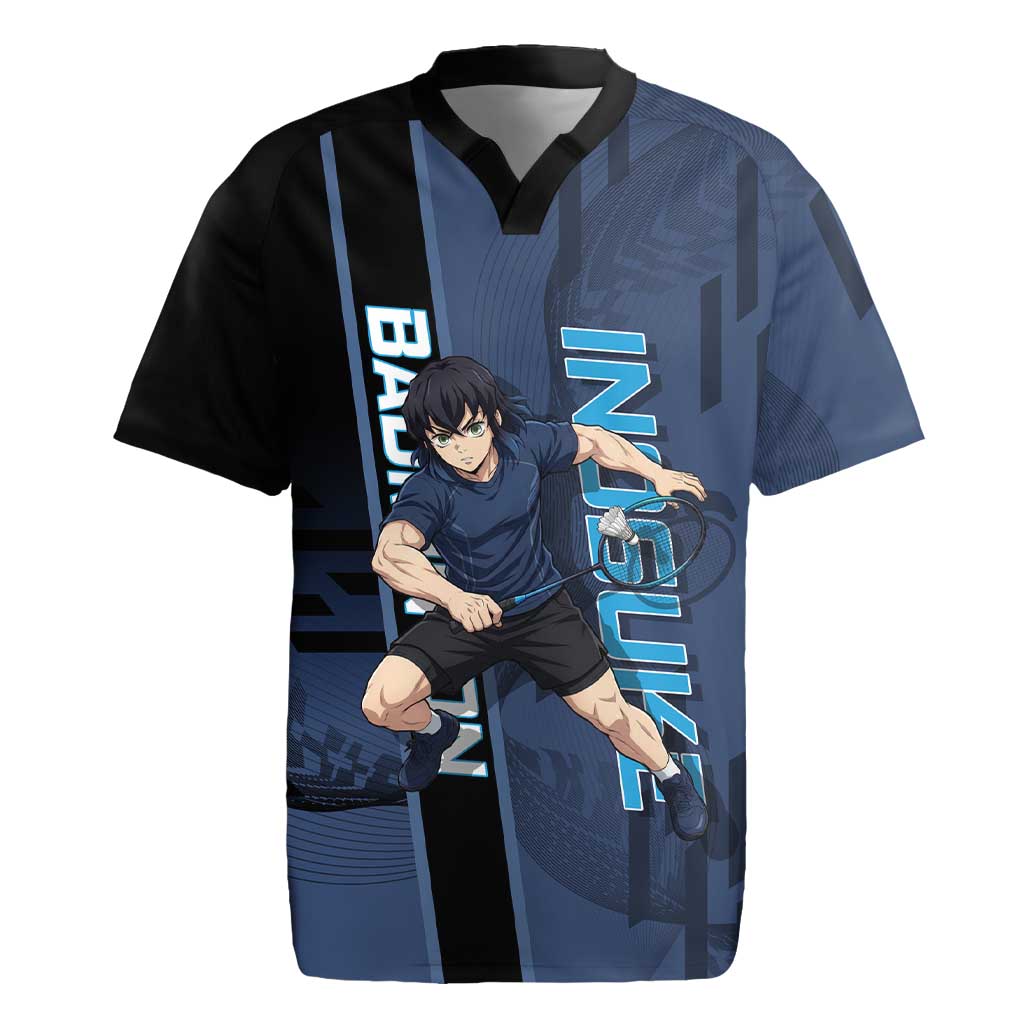 Personalized Inosuke Blue Lock Rugby Jersey Crossover Badminton Design with Action Pose - The Mazicc