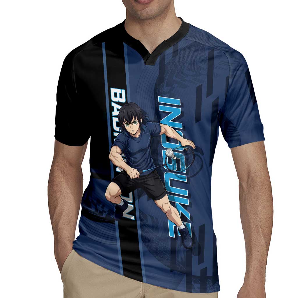Personalized Inosuke Blue Lock Rugby Jersey Crossover Badminton Design with Action Pose - The Mazicc