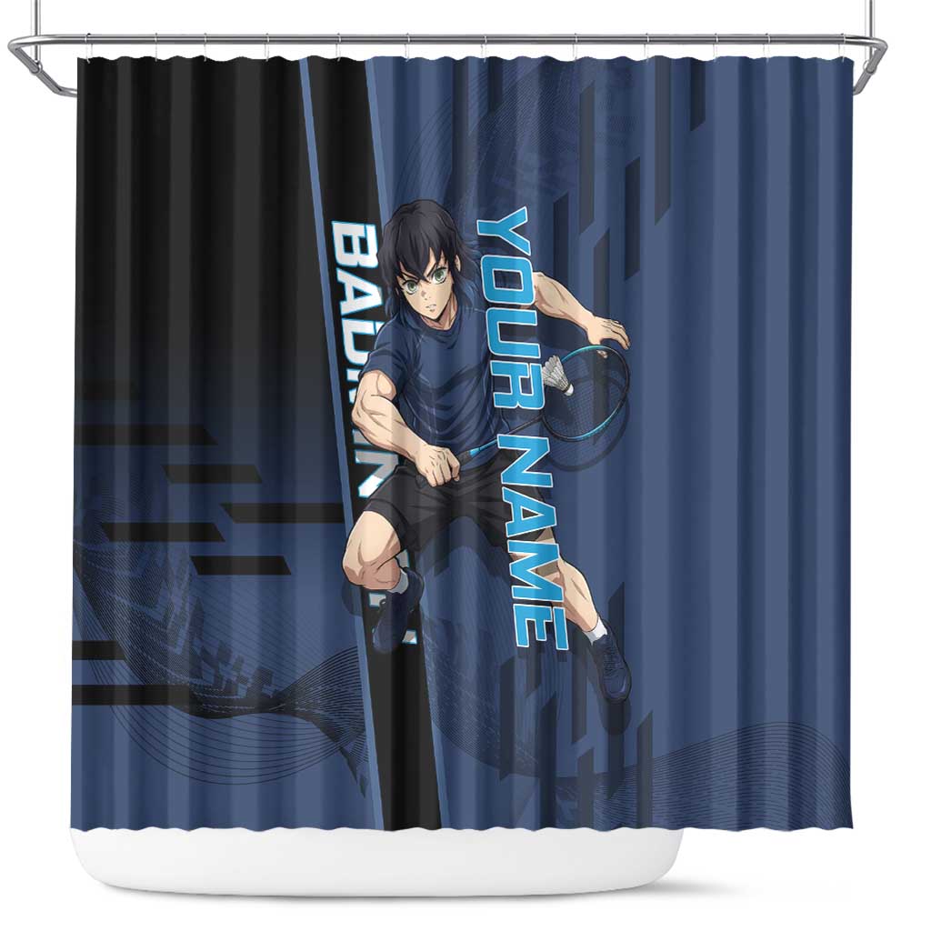 Personalized Inosuke Blue Lock Shower Curtain Crossover Badminton Design with Action Pose - The Mazicc