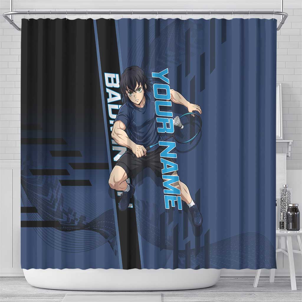 Personalized Inosuke Blue Lock Shower Curtain Crossover Badminton Design with Action Pose - The Mazicc