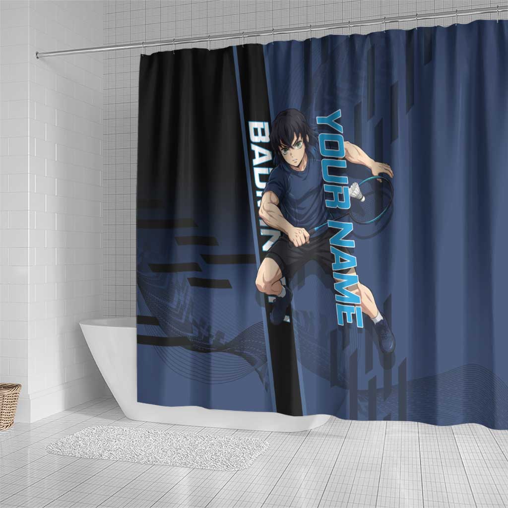 Personalized Inosuke Blue Lock Shower Curtain Crossover Badminton Design with Action Pose - The Mazicc