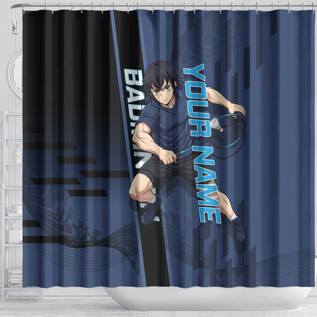 Personalized Inosuke Blue Lock Shower Curtain Crossover Badminton Design with Action Pose - The Mazicc