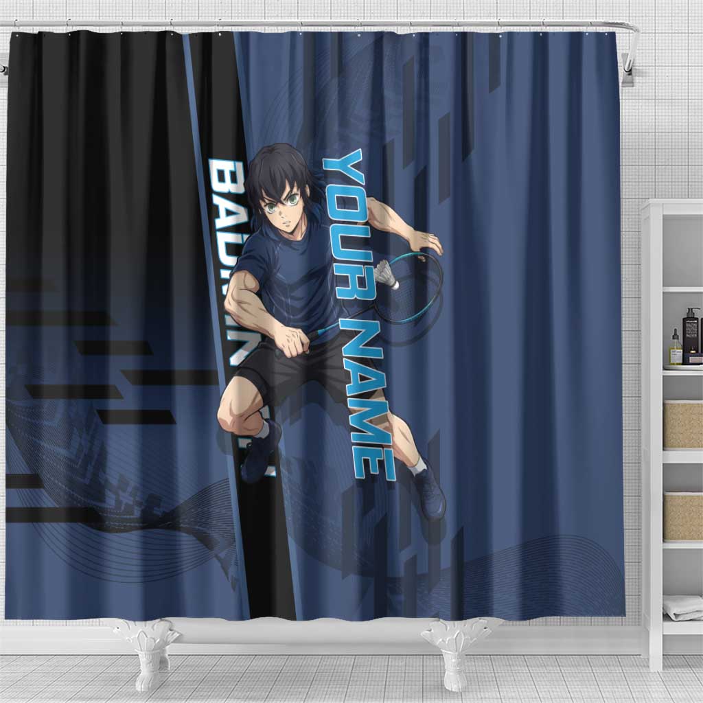 Personalized Inosuke Blue Lock Shower Curtain Crossover Badminton Design with Action Pose - The Mazicc
