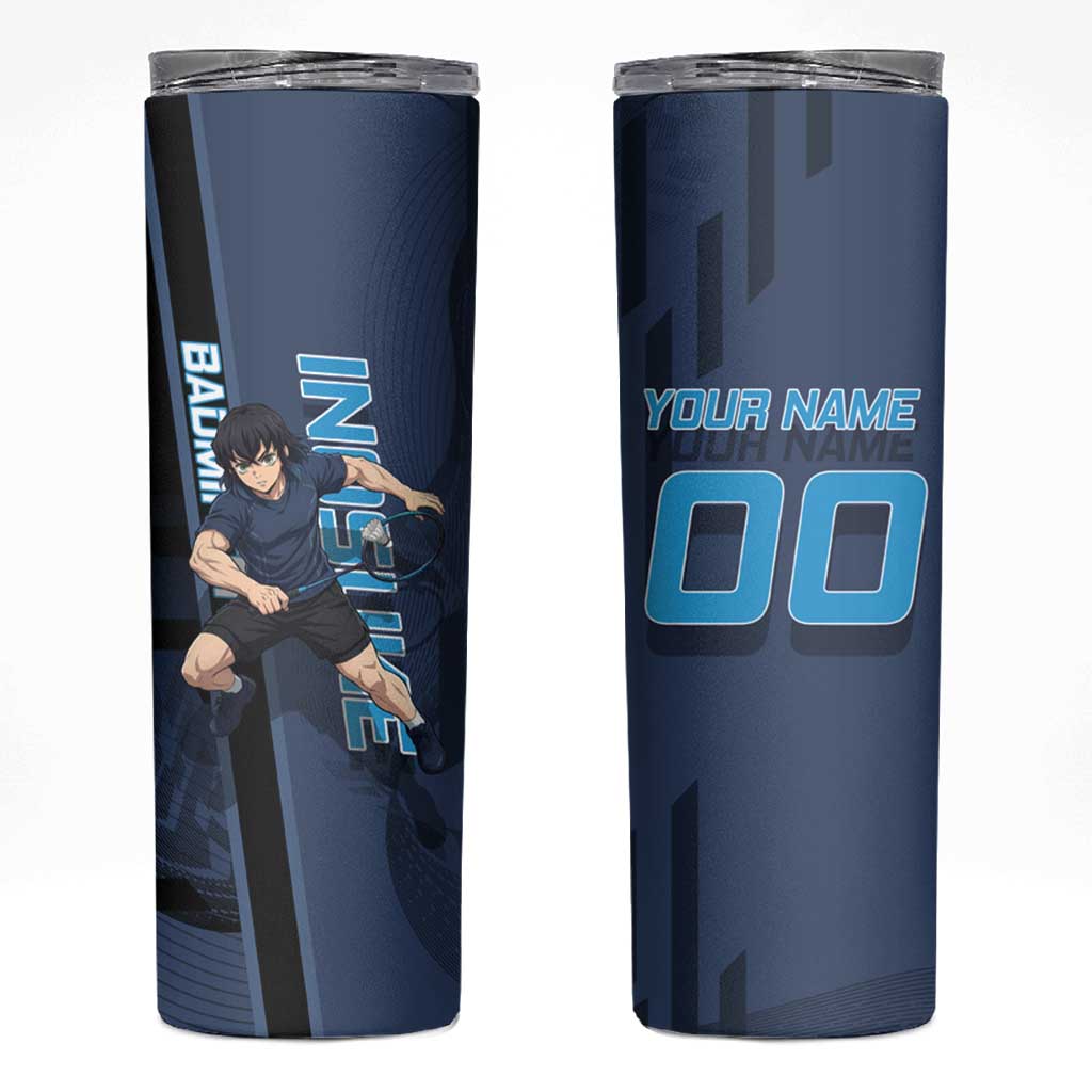 Personalized Inosuke Blue Lock Skinny Tumbler Crossover Badminton Design with Action Pose - The Mazicc