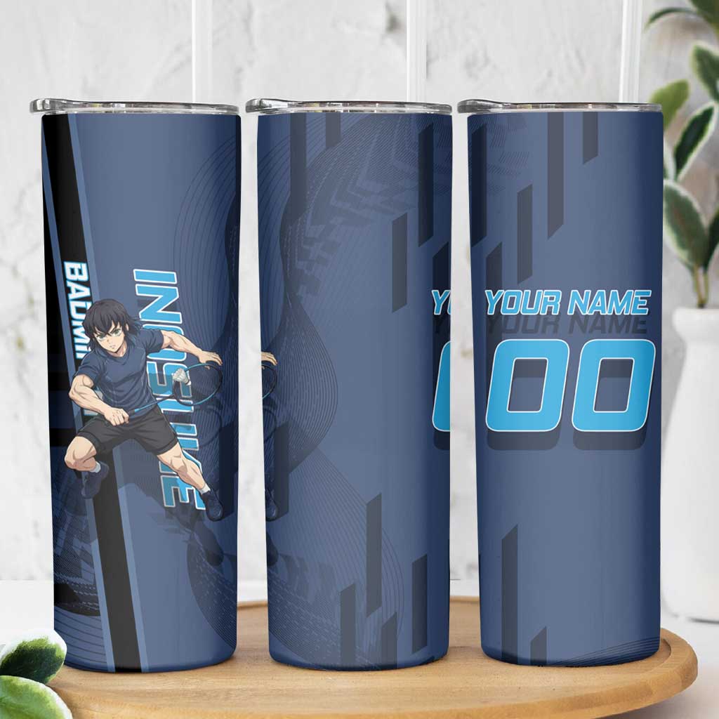 Personalized Inosuke Blue Lock Skinny Tumbler Crossover Badminton Design with Action Pose - The Mazicc