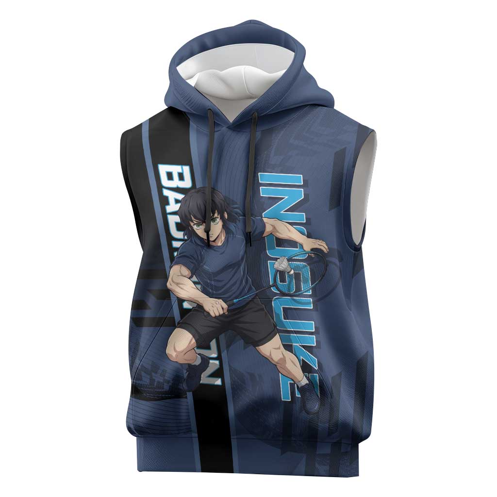 Personalized Inosuke Blue Lock Sleeveless Hoodie Crossover Badminton Design with Action Pose - The Mazicc