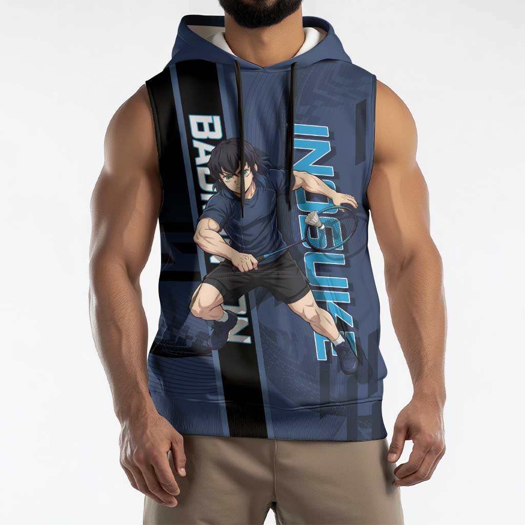 Personalized Inosuke Blue Lock Sleeveless Hoodie Crossover Badminton Design with Action Pose - The Mazicc