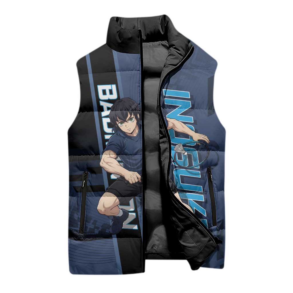 Personalized Inosuke Blue Lock Sleeveless Puffer Jacket Crossover Badminton Design with Action Pose - The Mazicc