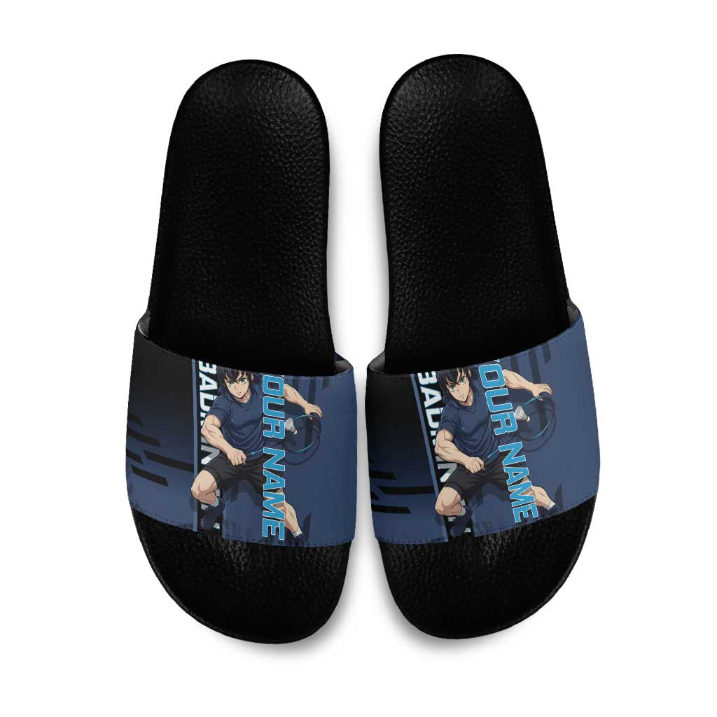 Personalized Inosuke Blue Lock Slide Sandals Crossover Badminton Design with Action Pose - The Mazicc