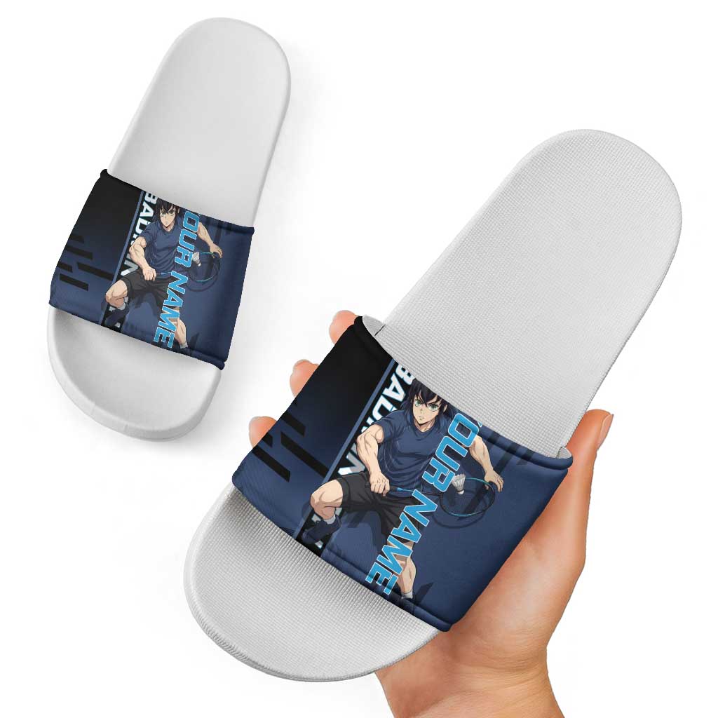 Personalized Inosuke Blue Lock Slide Sandals Crossover Badminton Design with Action Pose - The Mazicc