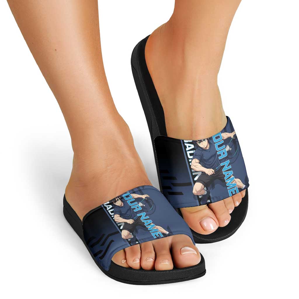 Personalized Inosuke Blue Lock Slide Sandals Crossover Badminton Design with Action Pose - The Mazicc