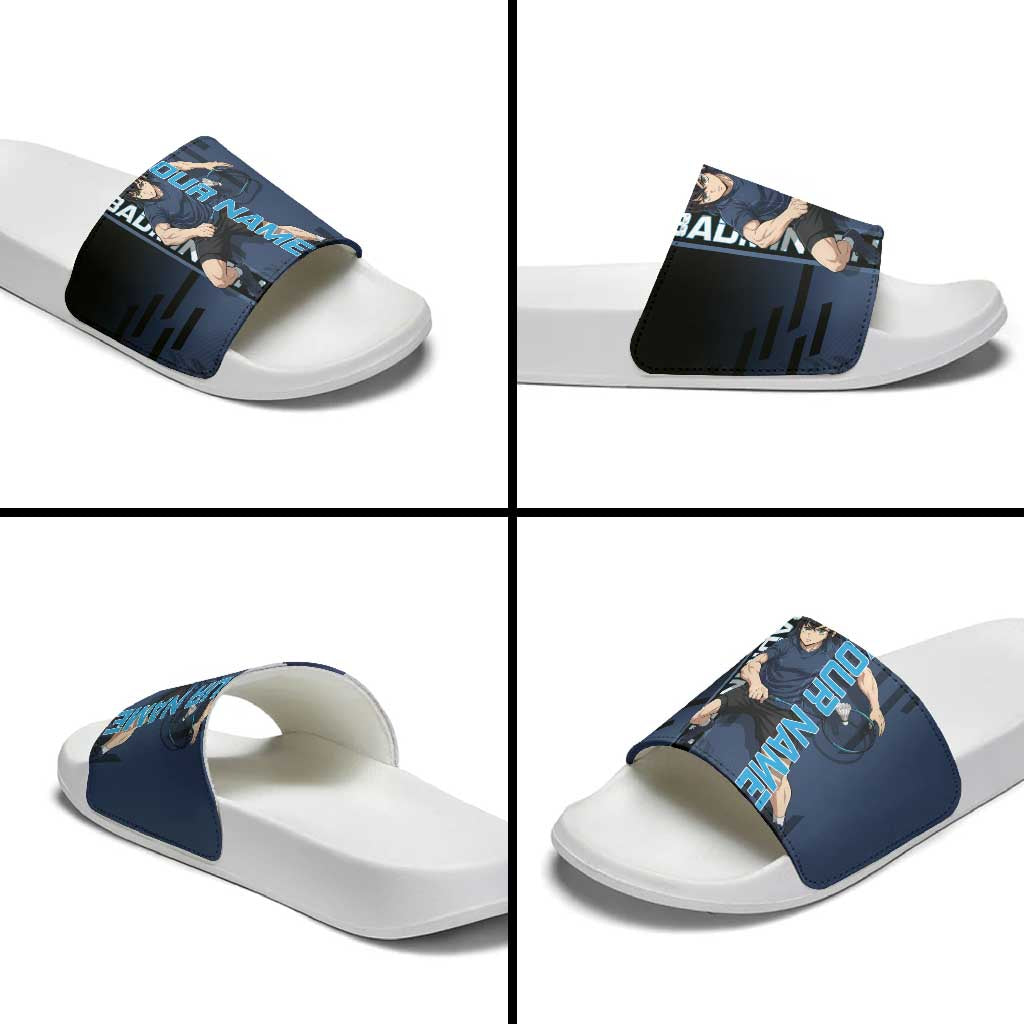 Personalized Inosuke Blue Lock Slide Sandals Crossover Badminton Design with Action Pose - The Mazicc