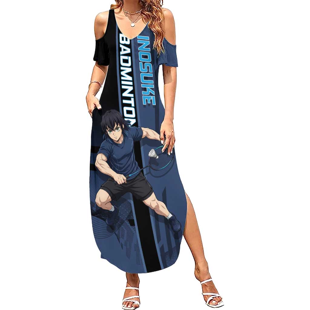 Personalized Inosuke Blue Lock Summer Maxi Dress Crossover Badminton Design with Action Pose - The Mazicc