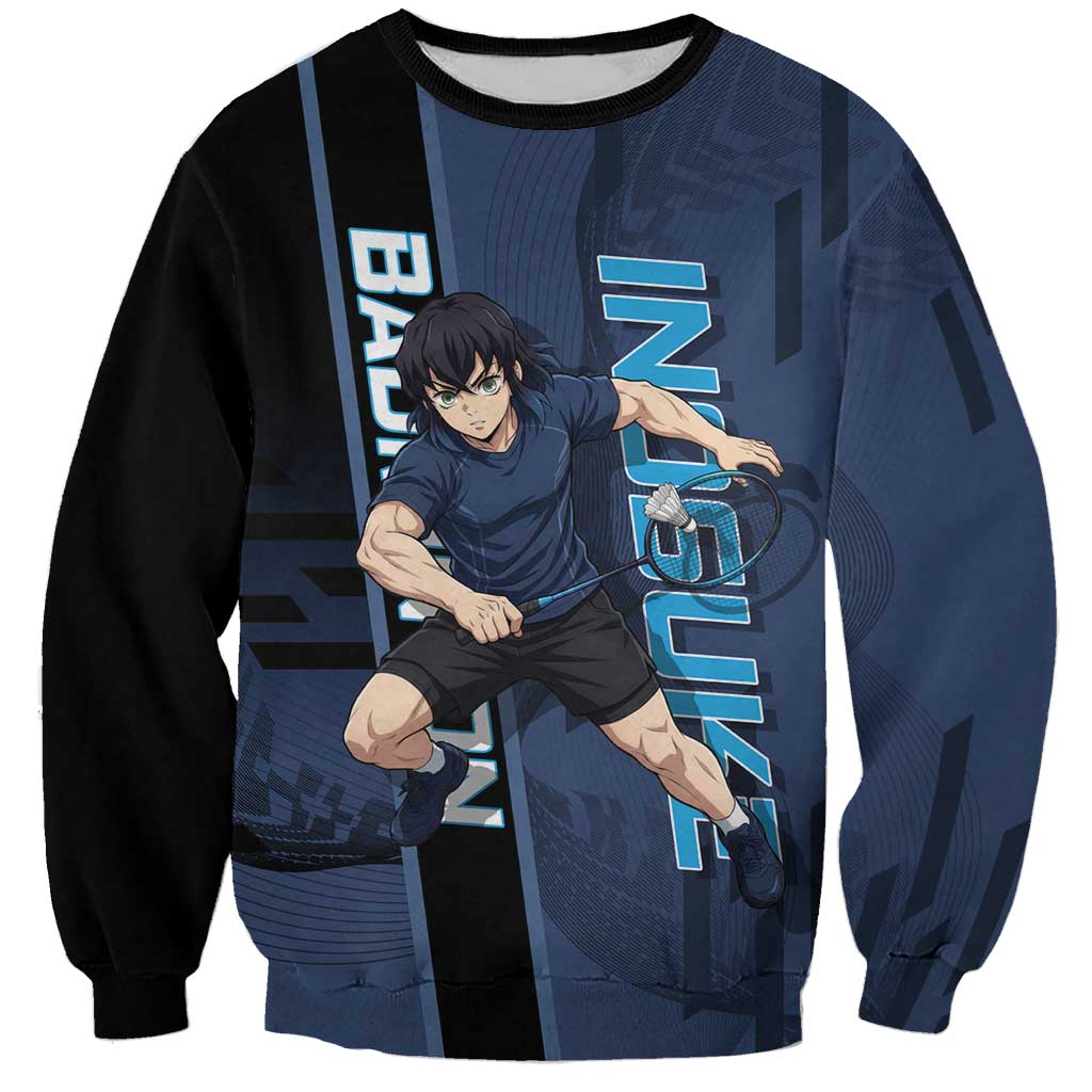 Personalized Inosuke Blue Lock Sweatshirt Crossover Badminton Design with Action Pose - The Mazicc