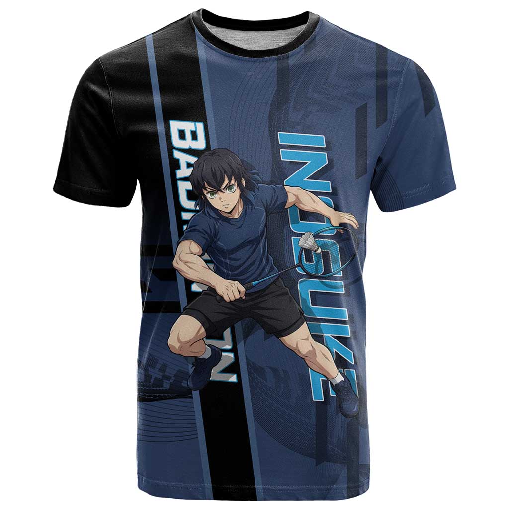 Personalized Inosuke Blue Lock T Shirt Crossover Badminton Design with Action Pose - The Mazicc