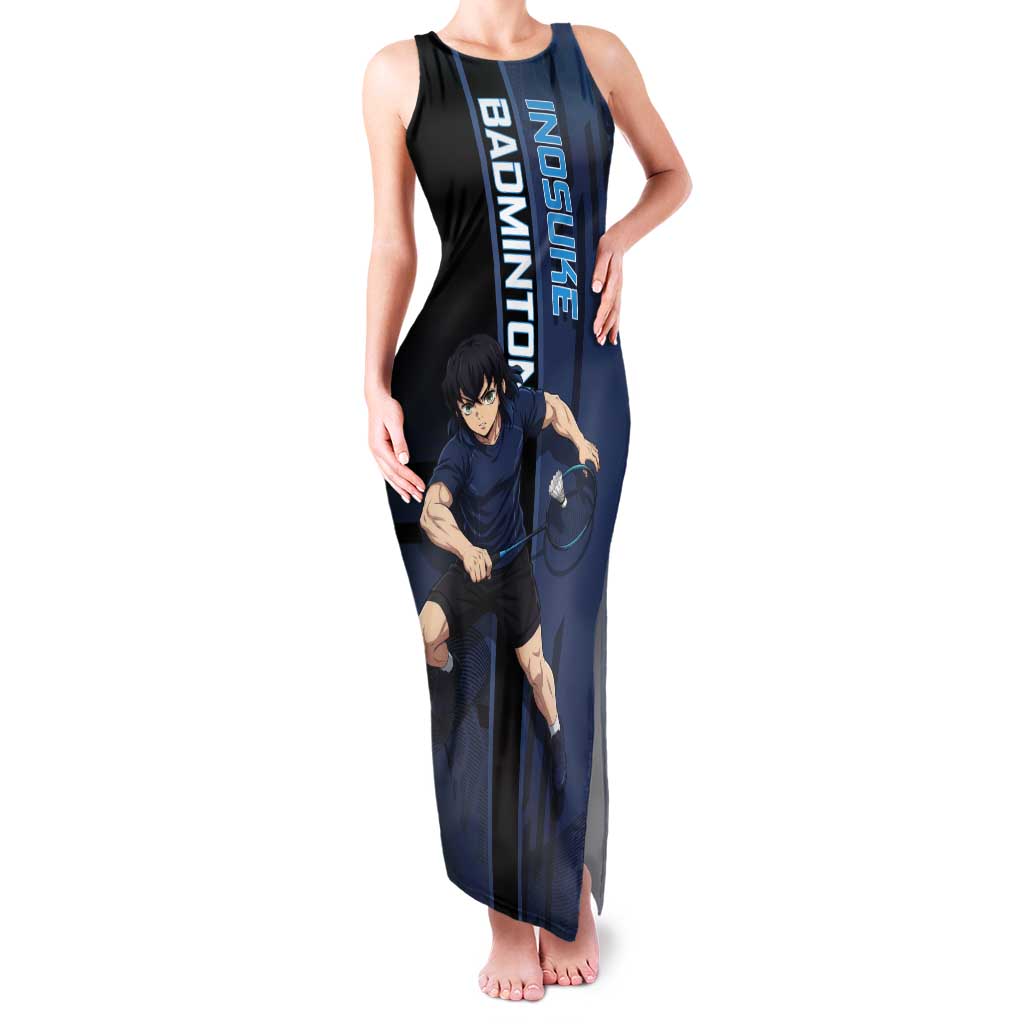 Personalized Inosuke Blue Lock Tank Maxi Dress Crossover Badminton Design with Action Pose - The Mazicc