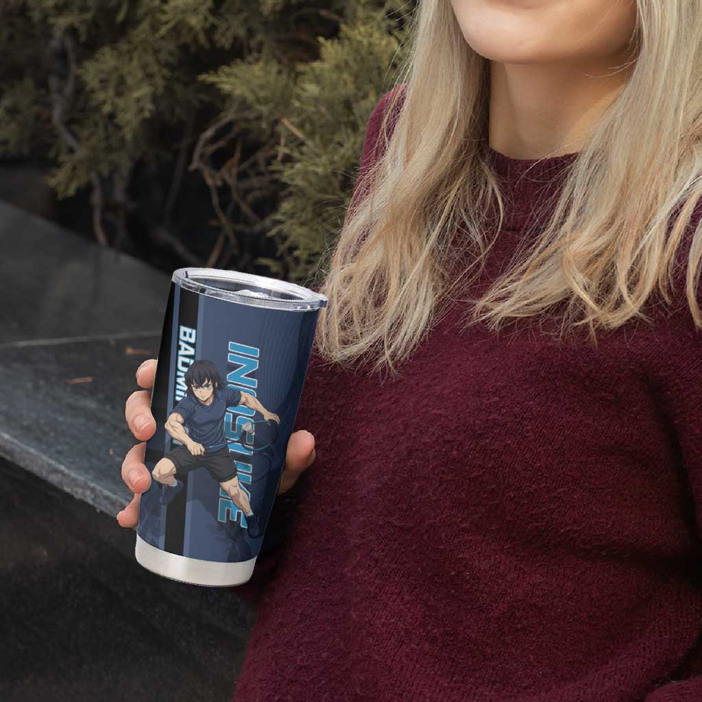Personalized Inosuke Blue Lock Tumbler Cup Crossover Badminton Design with Action Pose - The Mazicc