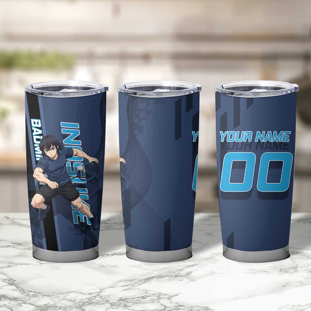 Personalized Inosuke Blue Lock Tumbler Cup Crossover Badminton Design with Action Pose - The Mazicc