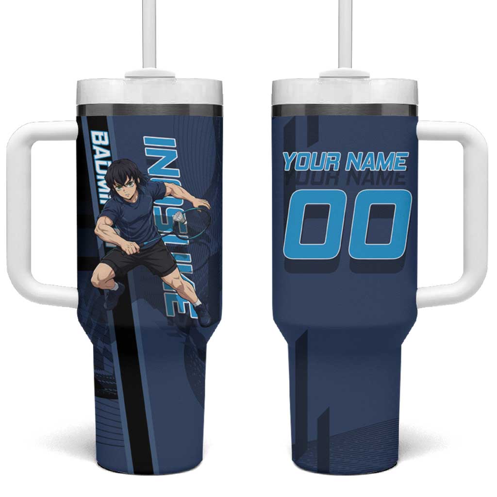 Personalized Inosuke Blue Lock Tumbler With Handle Crossover Badminton Design with Action Pose - The Mazicc