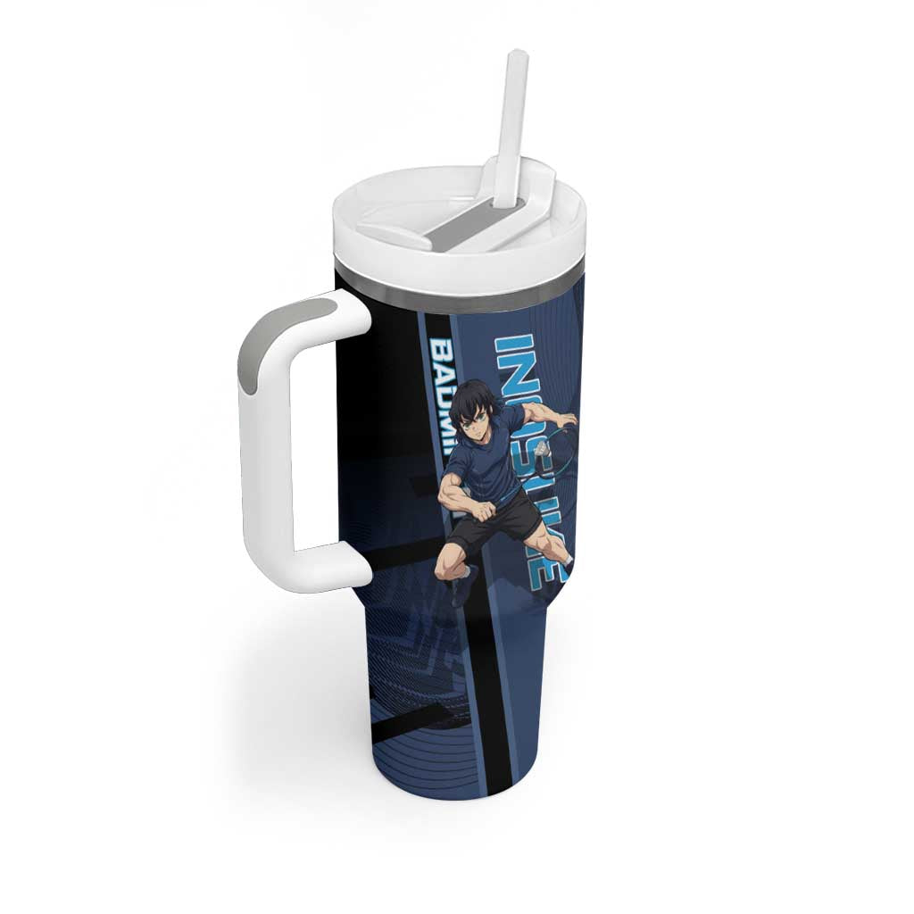 Personalized Inosuke Blue Lock Tumbler With Handle Crossover Badminton Design with Action Pose - The Mazicc
