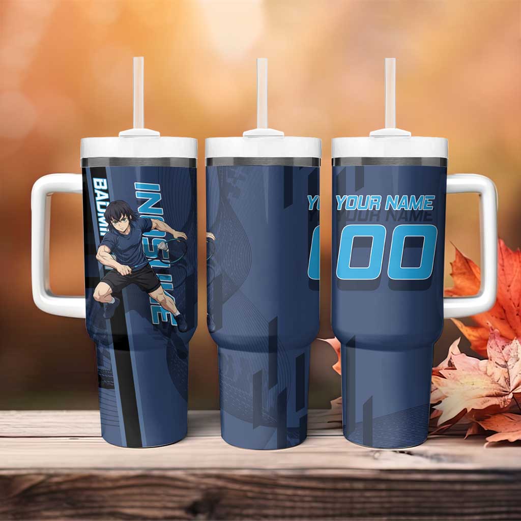 Personalized Inosuke Blue Lock Tumbler With Handle Crossover Badminton Design with Action Pose - The Mazicc