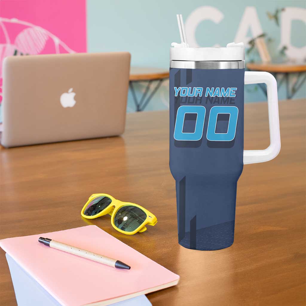 Personalized Inosuke Blue Lock Tumbler With Handle Crossover Badminton Design with Action Pose - The Mazicc