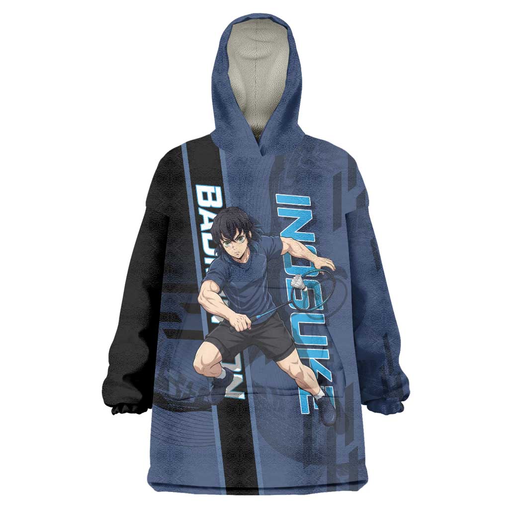 Personalized Inosuke Blue Lock Wearable Blanket Hoodie Crossover Badminton Design with Action Pose - The Mazicc