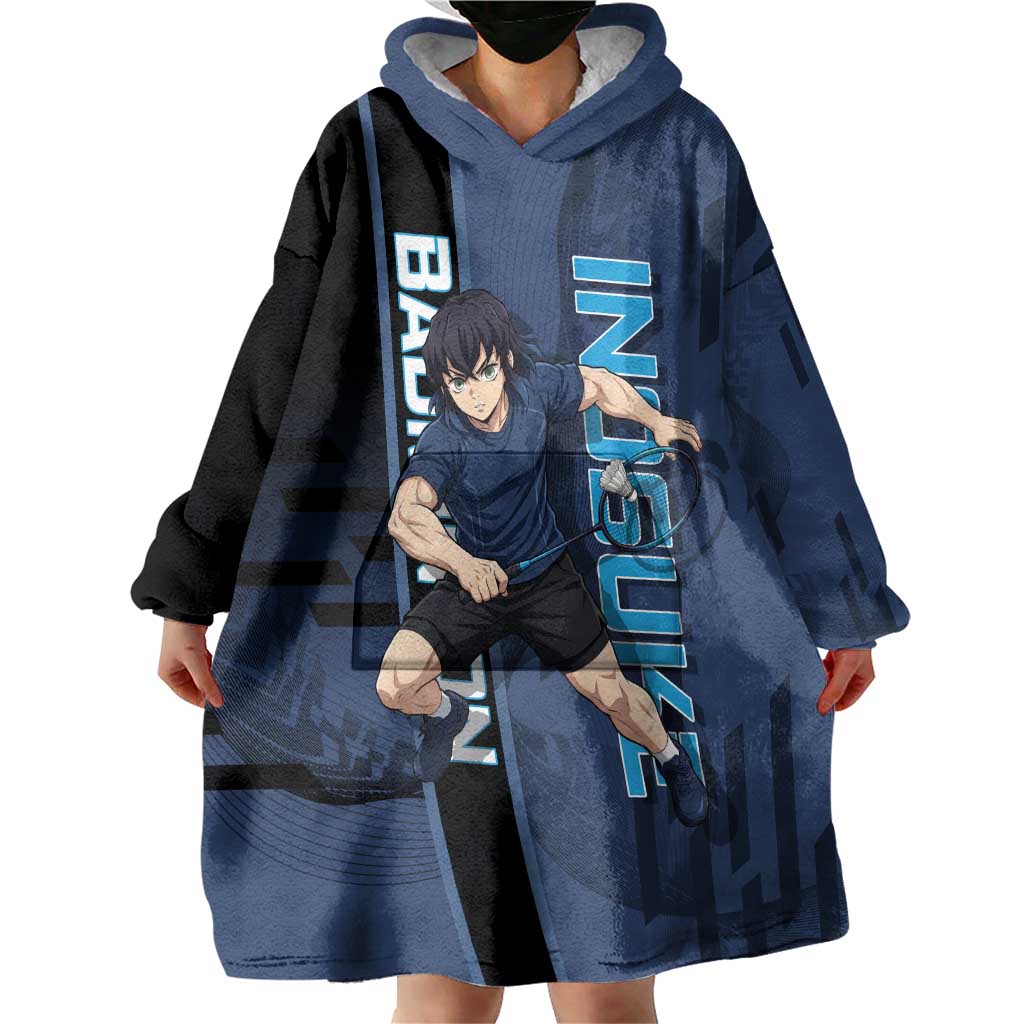 Personalized Inosuke Blue Lock Wearable Blanket Hoodie Crossover Badminton Design with Action Pose - The Mazicc