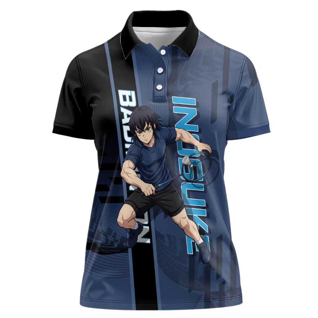Personalized Inosuke Blue Lock Women Polo Shirt Crossover Badminton Design with Action Pose - The Mazicc