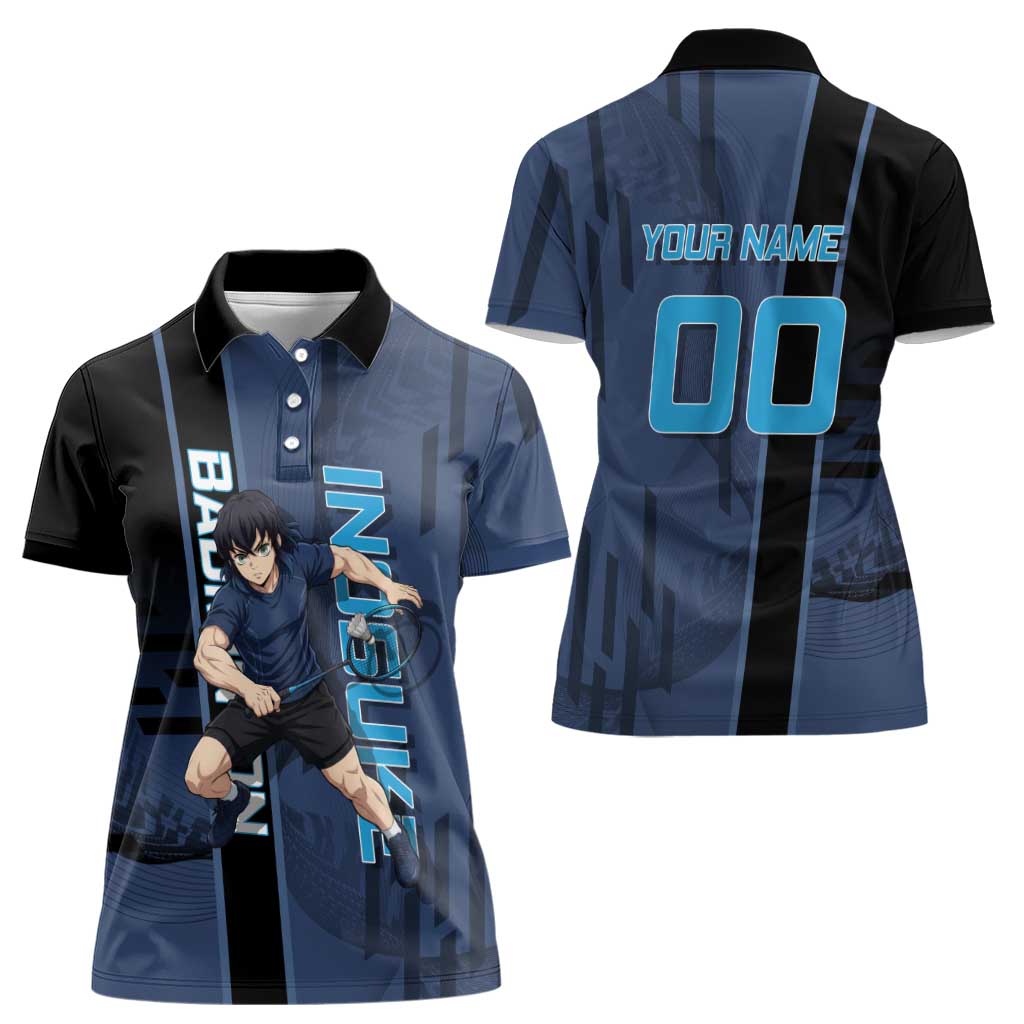 Personalized Inosuke Blue Lock Women Polo Shirt Crossover Badminton Design with Action Pose - The Mazicc