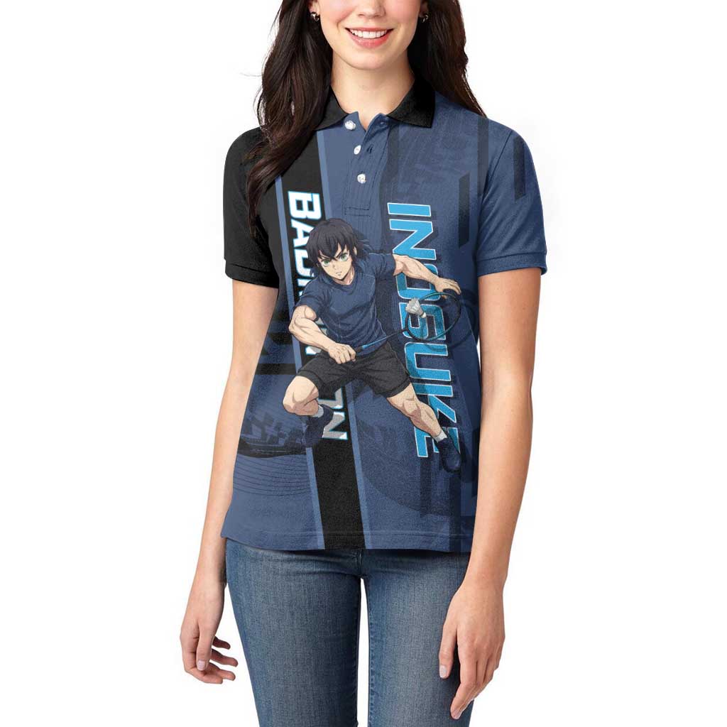 Personalized Inosuke Blue Lock Women Polo Shirt Crossover Badminton Design with Action Pose - The Mazicc