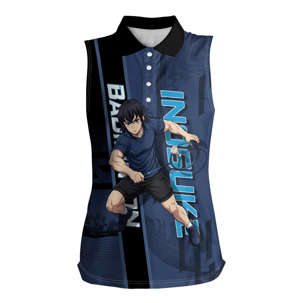 Personalized Inosuke Blue Lock Women Sleeveless Polo Shirt Crossover Badminton Design with Action Pose - The Mazicc