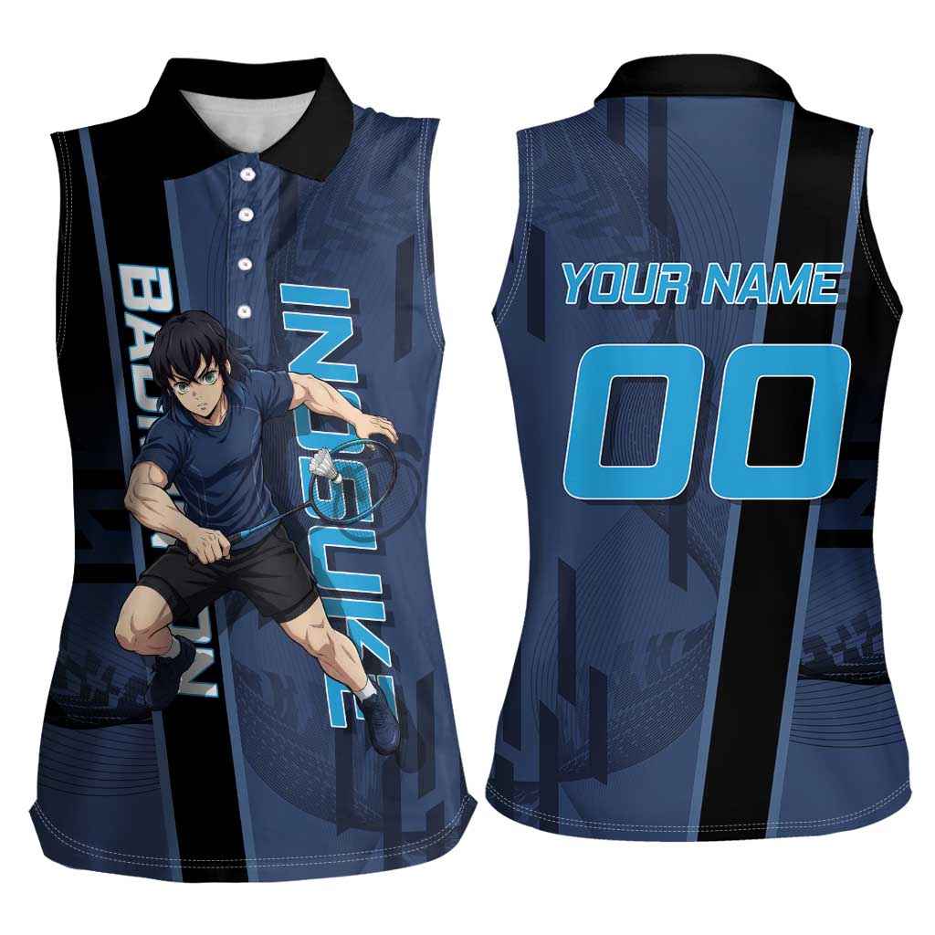 Personalized Inosuke Blue Lock Women Sleeveless Polo Shirt Crossover Badminton Design with Action Pose - The Mazicc