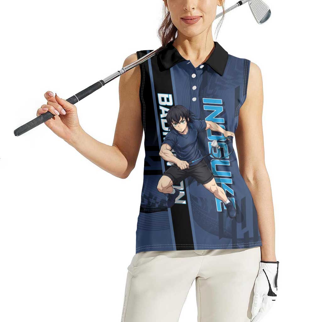 Personalized Inosuke Blue Lock Women Sleeveless Polo Shirt Crossover Badminton Design with Action Pose - The Mazicc