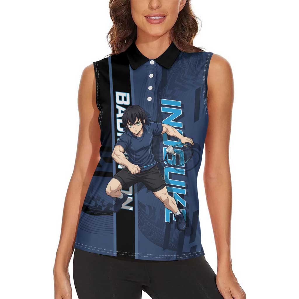 Personalized Inosuke Blue Lock Women Sleeveless Polo Shirt Crossover Badminton Design with Action Pose - The Mazicc