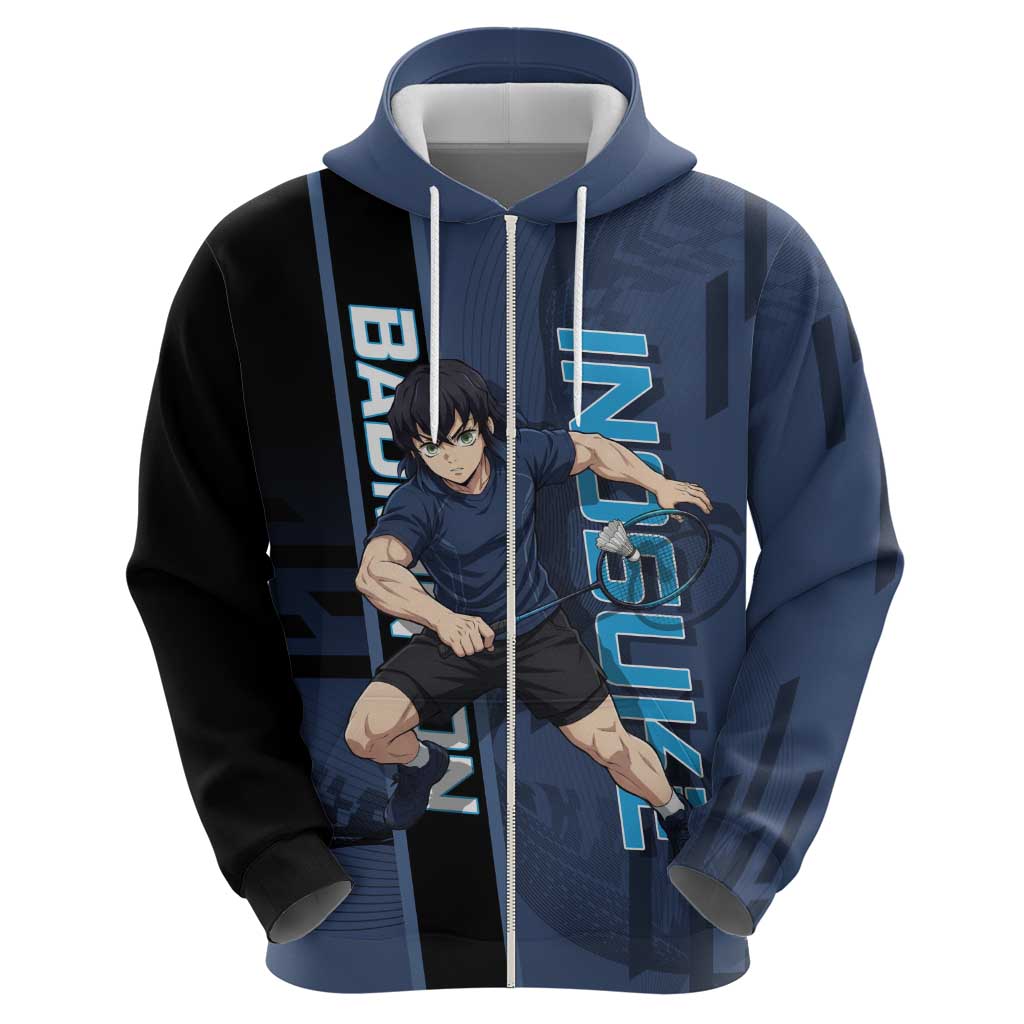 Personalized Inosuke Blue Lock Zip Hoodie Crossover Badminton Design with Action Pose - The Mazicc