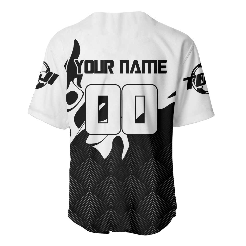 Personalized Toji Fushiguro Jujutsu Kaisen Soccer Theme Baseball Jersey with Dribbling Pose and Monochrome Black White Flame Graphic Design - The Mazicc