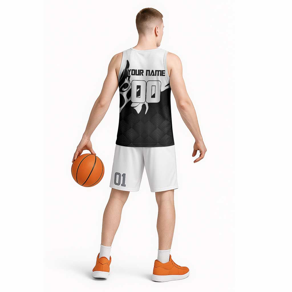 Personalized Toji Fushiguro Jujutsu Kaisen Soccer Theme Basketball Jersey with Dribbling Pose and Monochrome Black White Flame Graphic Design - The Mazicc