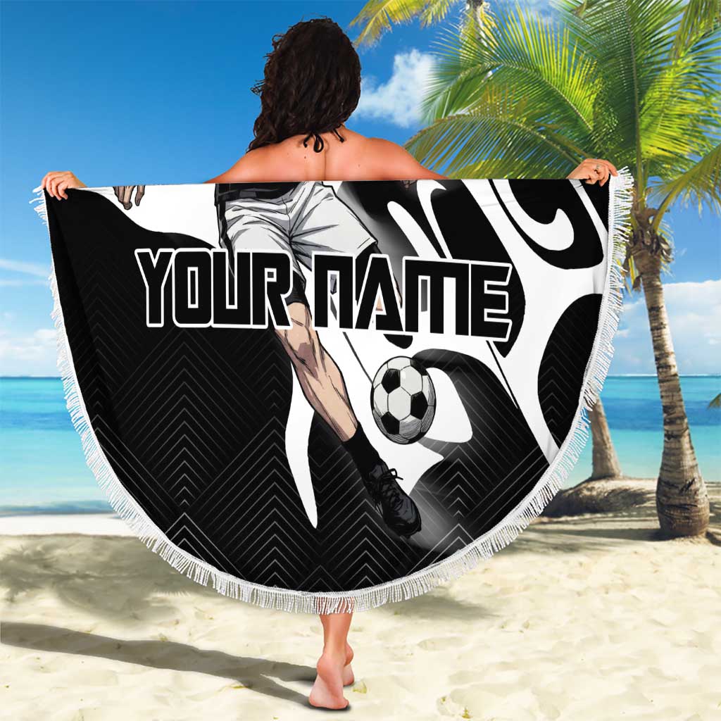 Personalized Toji Fushiguro Jujutsu Kaisen Soccer Theme Beach Blanket with Dribbling Pose and Monochrome Black White Flame Graphic Design - The Mazicc