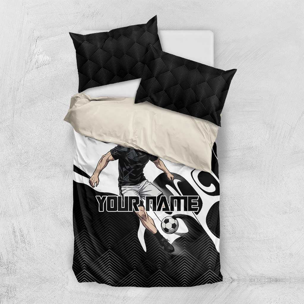 Personalized Toji Fushiguro Jujutsu Kaisen Soccer Theme Bedding Set with Dribbling Pose and Monochrome Black White Flame Graphic Design - The Mazicc