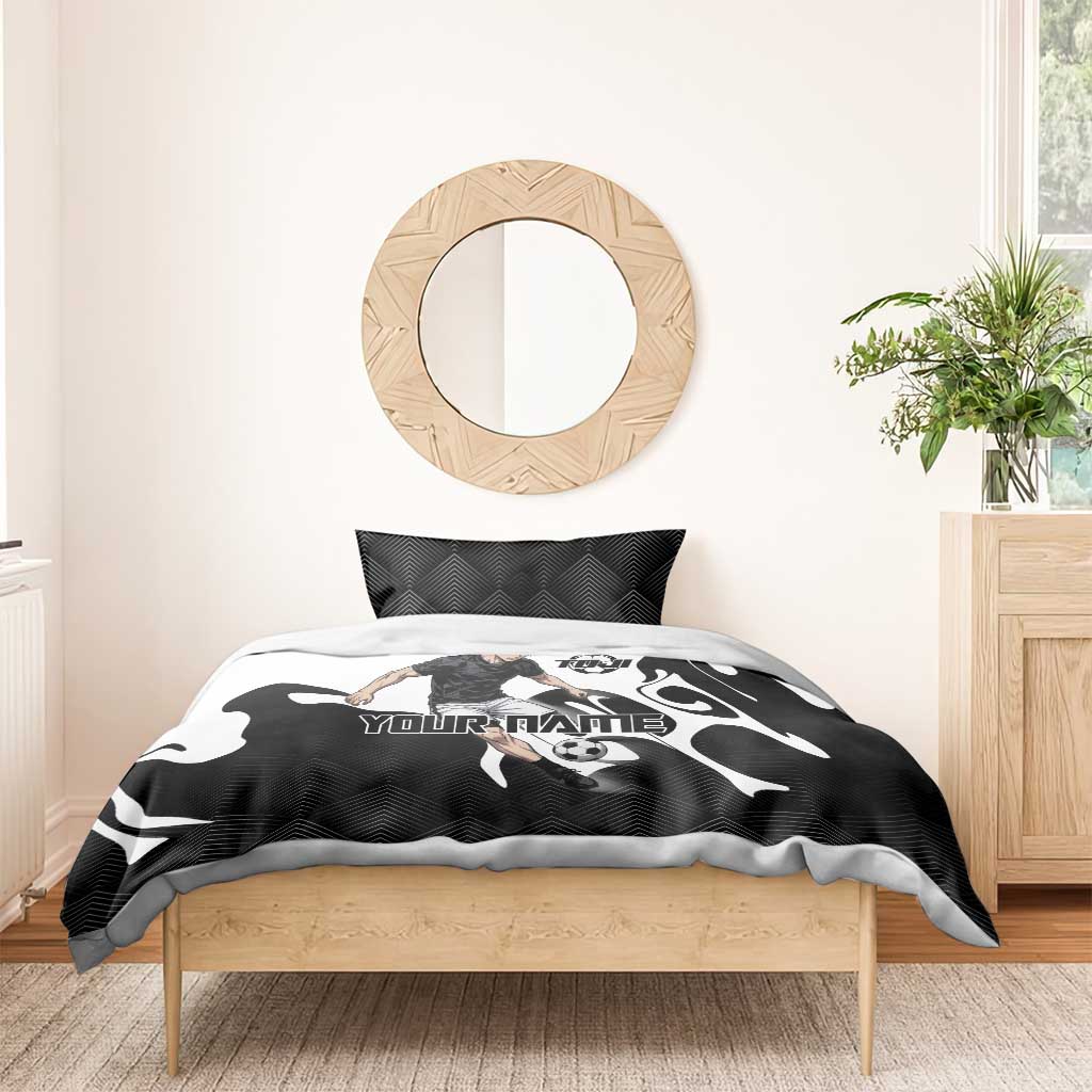 Personalized Toji Fushiguro Jujutsu Kaisen Soccer Theme Bedding Set with Dribbling Pose and Monochrome Black White Flame Graphic Design - The Mazicc