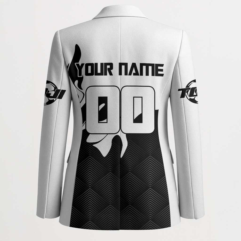 Personalized Toji Fushiguro Jujutsu Kaisen Soccer Theme Blazer with Dribbling Pose and Monochrome Black White Flame Graphic Design - The Mazicc